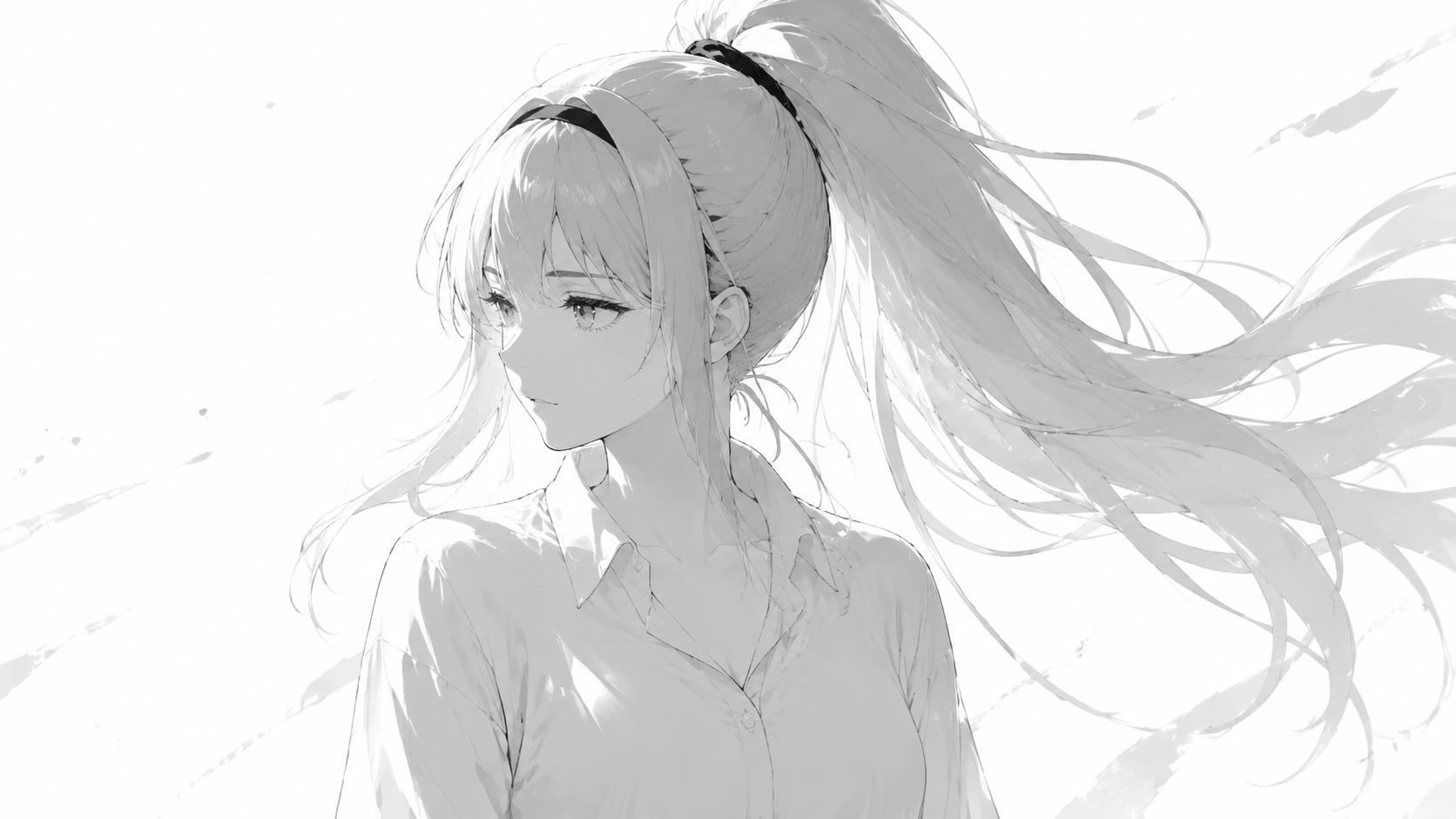 朝朝安静望向远方的侧面角色插画